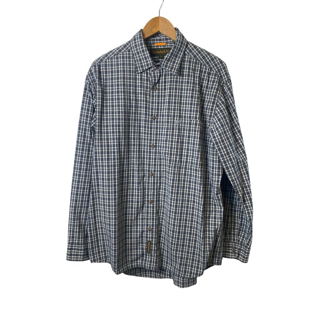 Timberland Green White Blue Plaid Long Sleeve Button Down Shirt Men's Medium